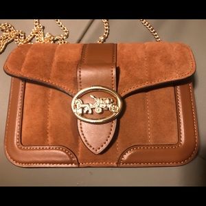 New coach small crossbody leather suede tan bag, nwt, offers considered